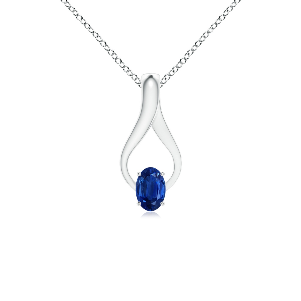 6x4mm AAA Oval Sapphire Wishbone Pendant in 9K White Gold