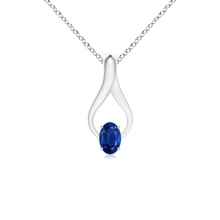 6x4mm AAA Oval Sapphire Wishbone Pendant in 9K White Gold