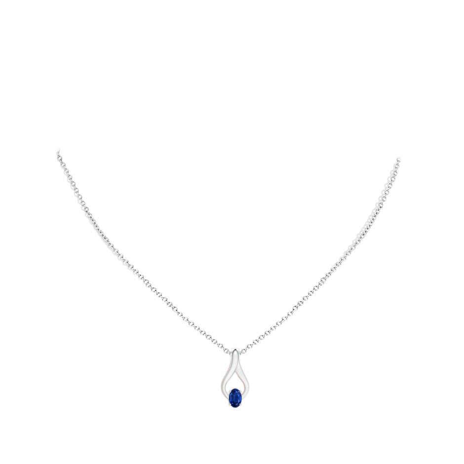 6x4mm AAA Oval Sapphire Wishbone Pendant in 9K White Gold body-neck