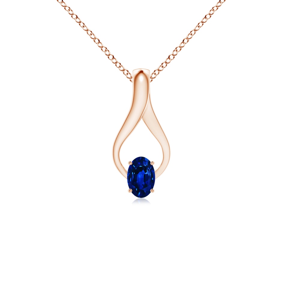 6x4mm AAAA Oval Sapphire Wishbone Pendant in Rose Gold 