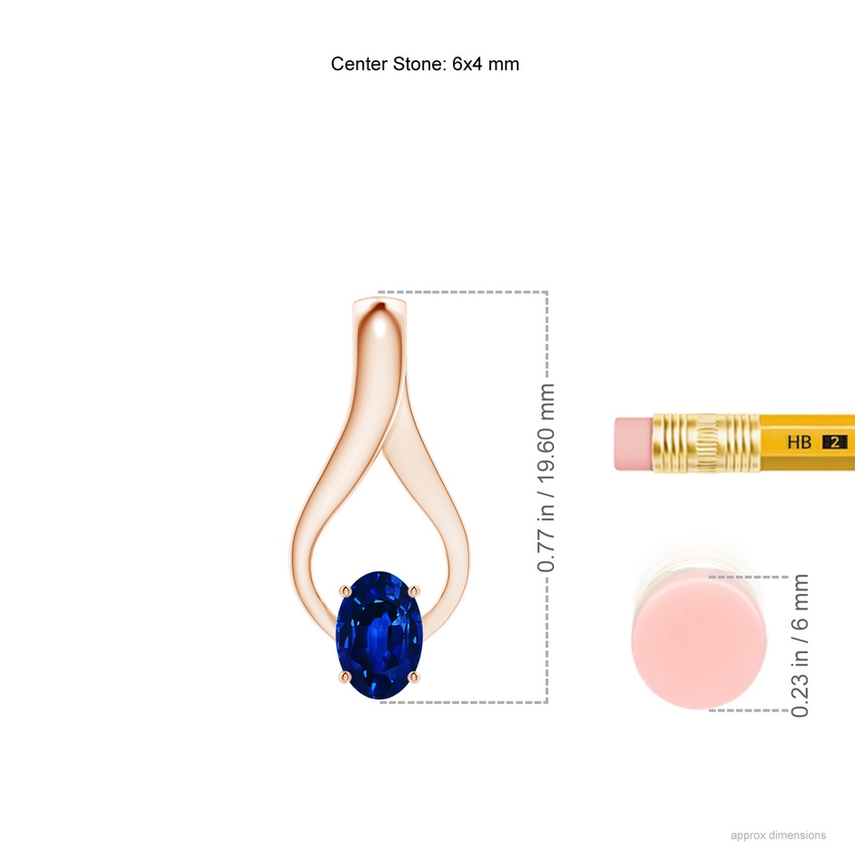 6x4mm AAAA Oval Sapphire Wishbone Pendant in Rose Gold ruler
