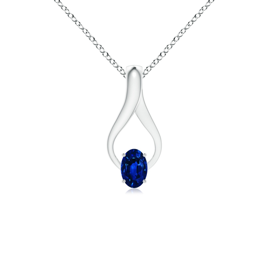 6x4mm AAAA Oval Sapphire Wishbone Pendant in White Gold 