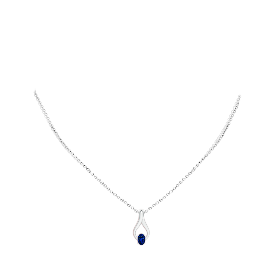 6x4mm AAAA Oval Sapphire Wishbone Pendant in White Gold body-neck