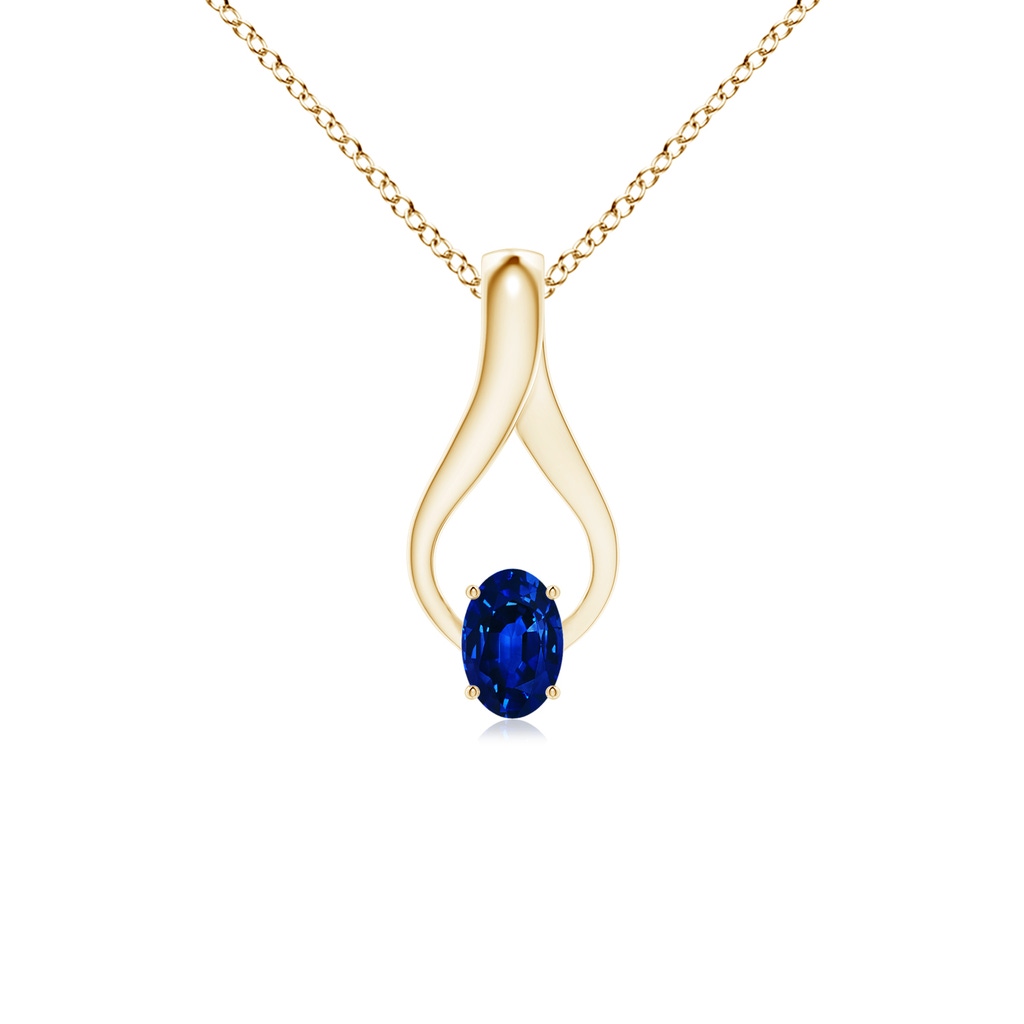 6x4mm AAAA Oval Sapphire Wishbone Pendant in Yellow Gold