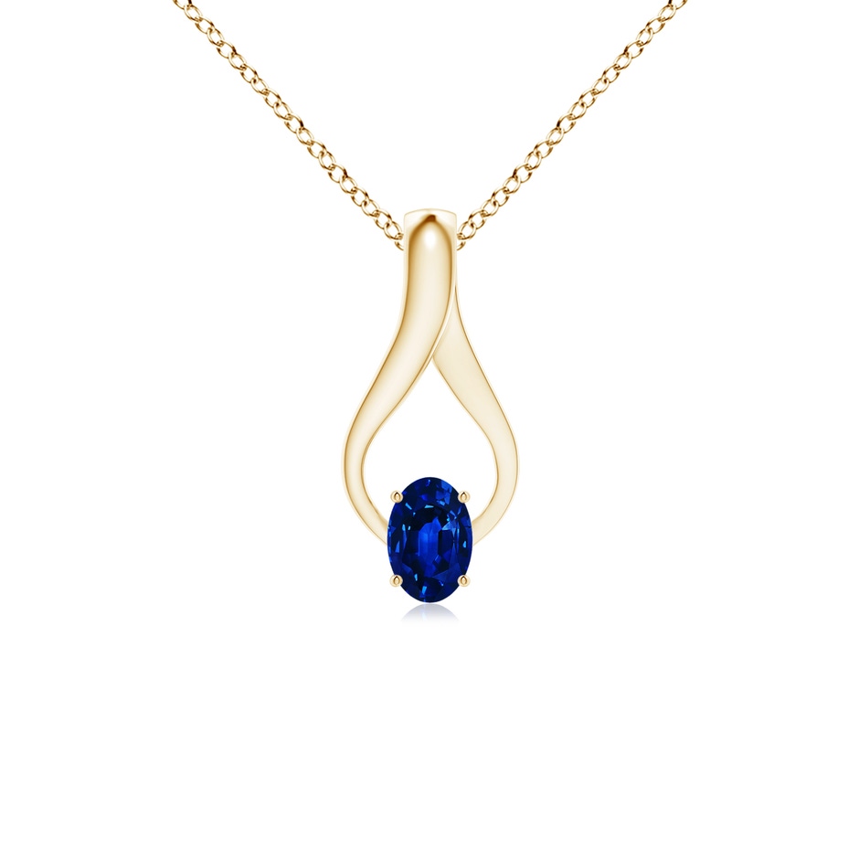 6x4mm AAAA Oval Sapphire Wishbone Pendant in Yellow Gold 