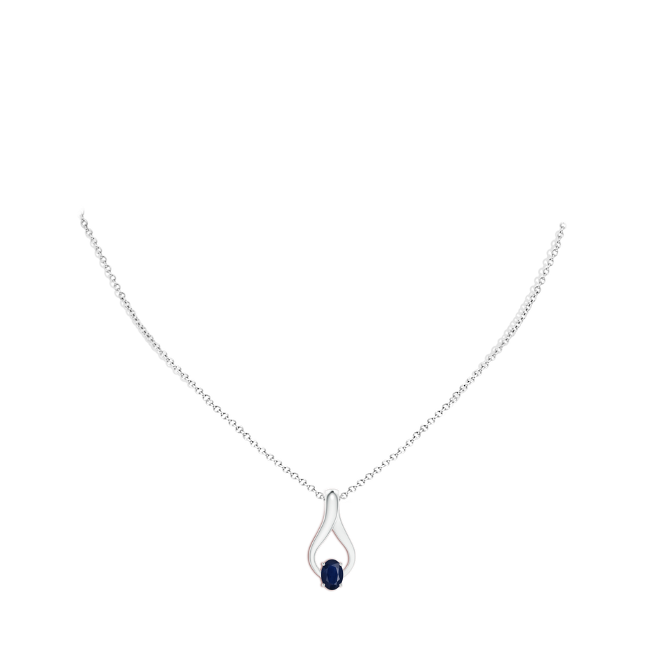 7x5mm A Oval Sapphire Wishbone Pendant in White Gold body-neck