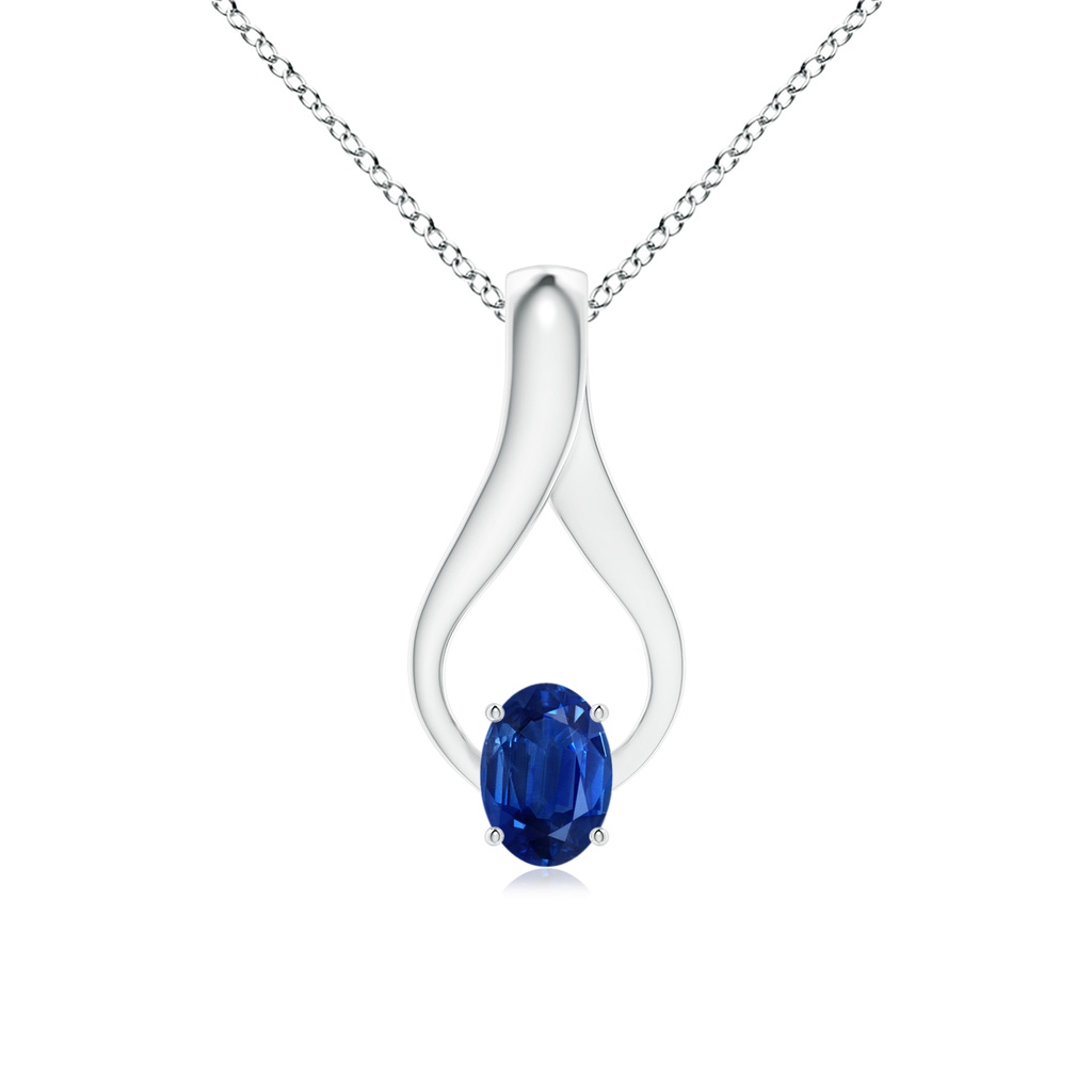 7x5mm AAA Oval Sapphire Wishbone Pendant in White Gold