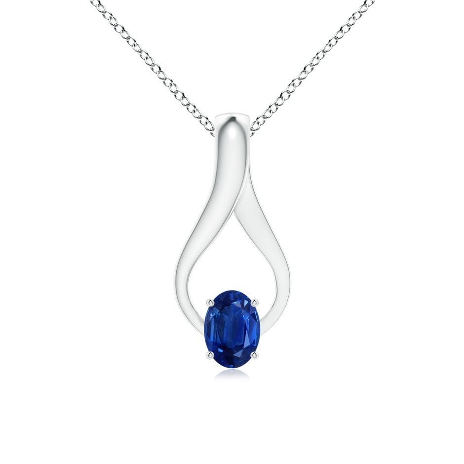 7x5mm AAA Oval Sapphire Wishbone Pendant in White Gold 