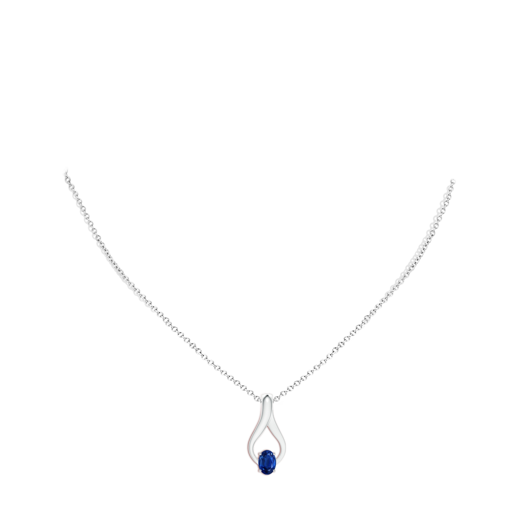 7x5mm AAA Oval Sapphire Wishbone Pendant in White Gold Body-Neck