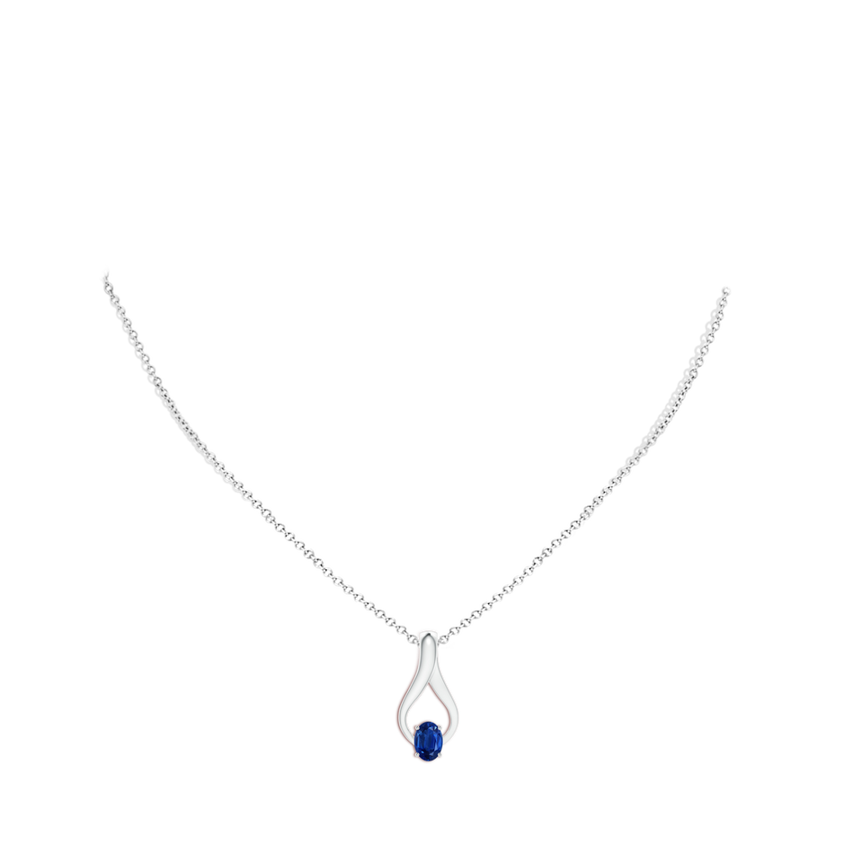 7x5mm AAA Oval Sapphire Wishbone Pendant in White Gold body-neck