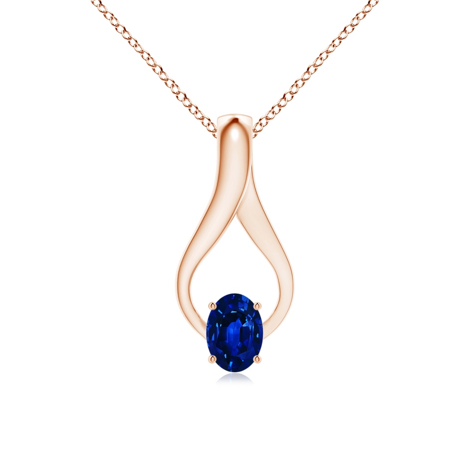 7x5mm AAAA Oval Sapphire Wishbone Pendant in Rose Gold 