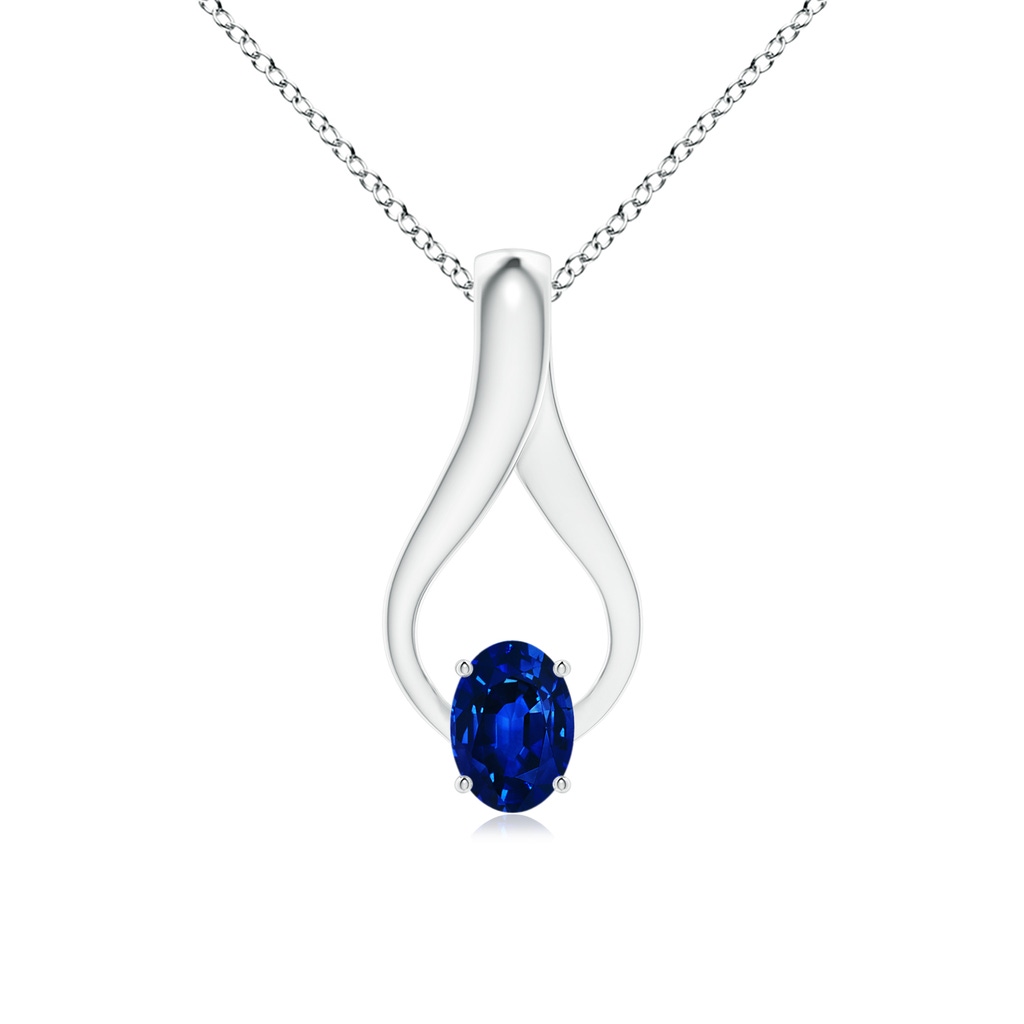 7x5mm Lab-Grown Oval Sapphire Wishbone Pendant in White Gold