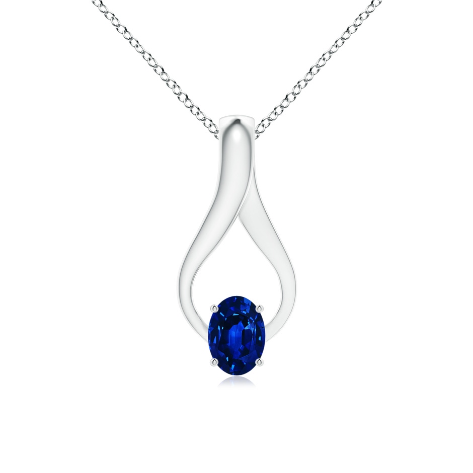 7x5mm Lab-Grown Oval Sapphire Wishbone Pendant in White Gold 