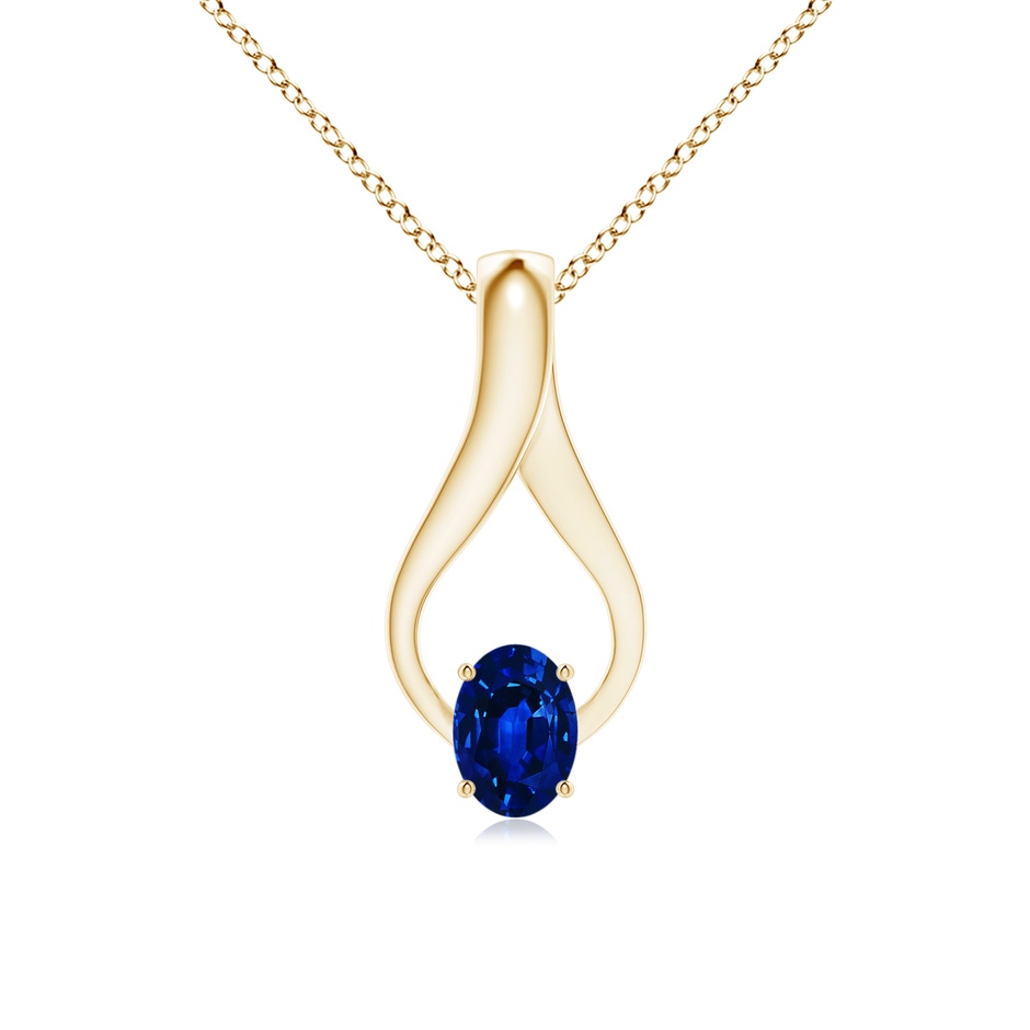 7x5mm AAAA Oval Sapphire Wishbone Pendant in Yellow Gold 