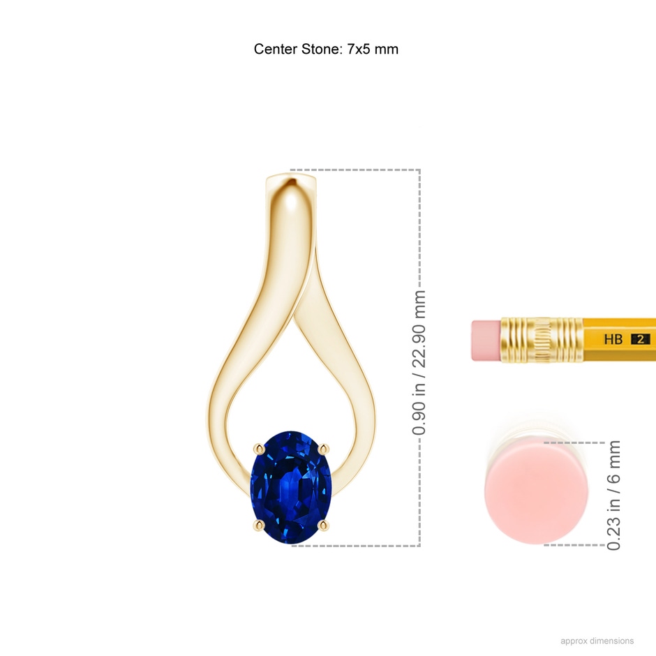 7x5mm AAAA Oval Sapphire Wishbone Pendant in Yellow Gold ruler
