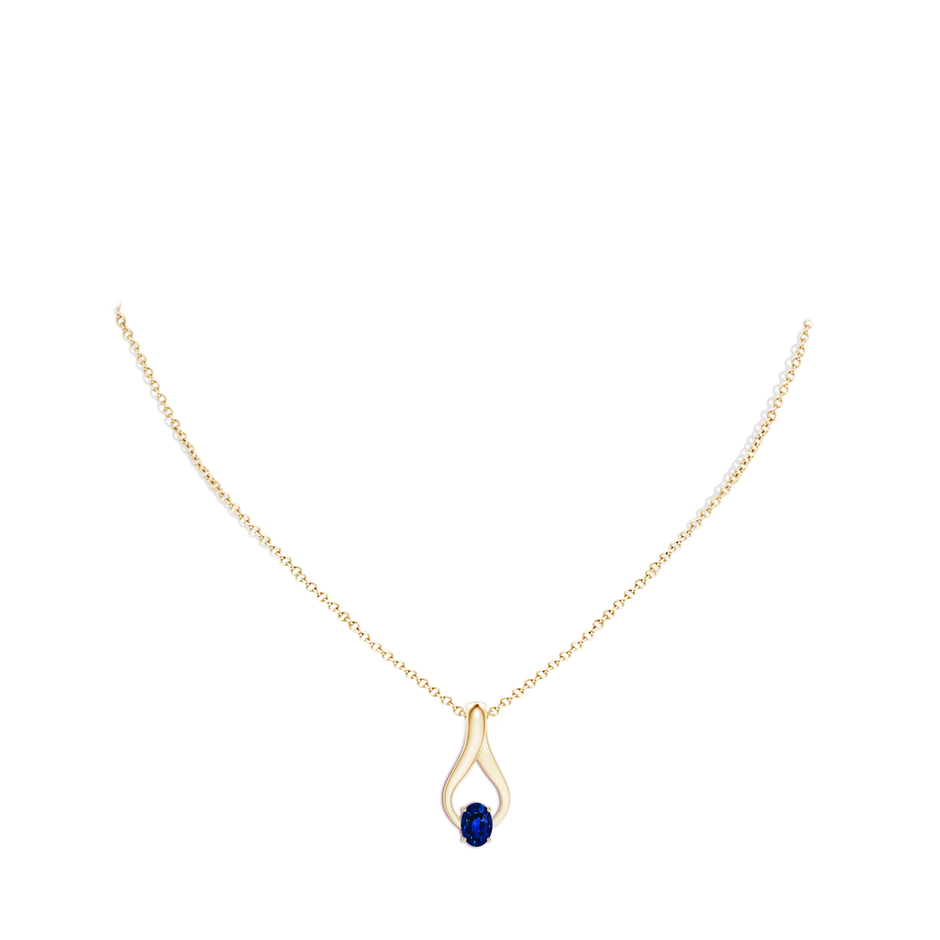 7x5mm AAAA Oval Sapphire Wishbone Pendant in Yellow Gold body-neck