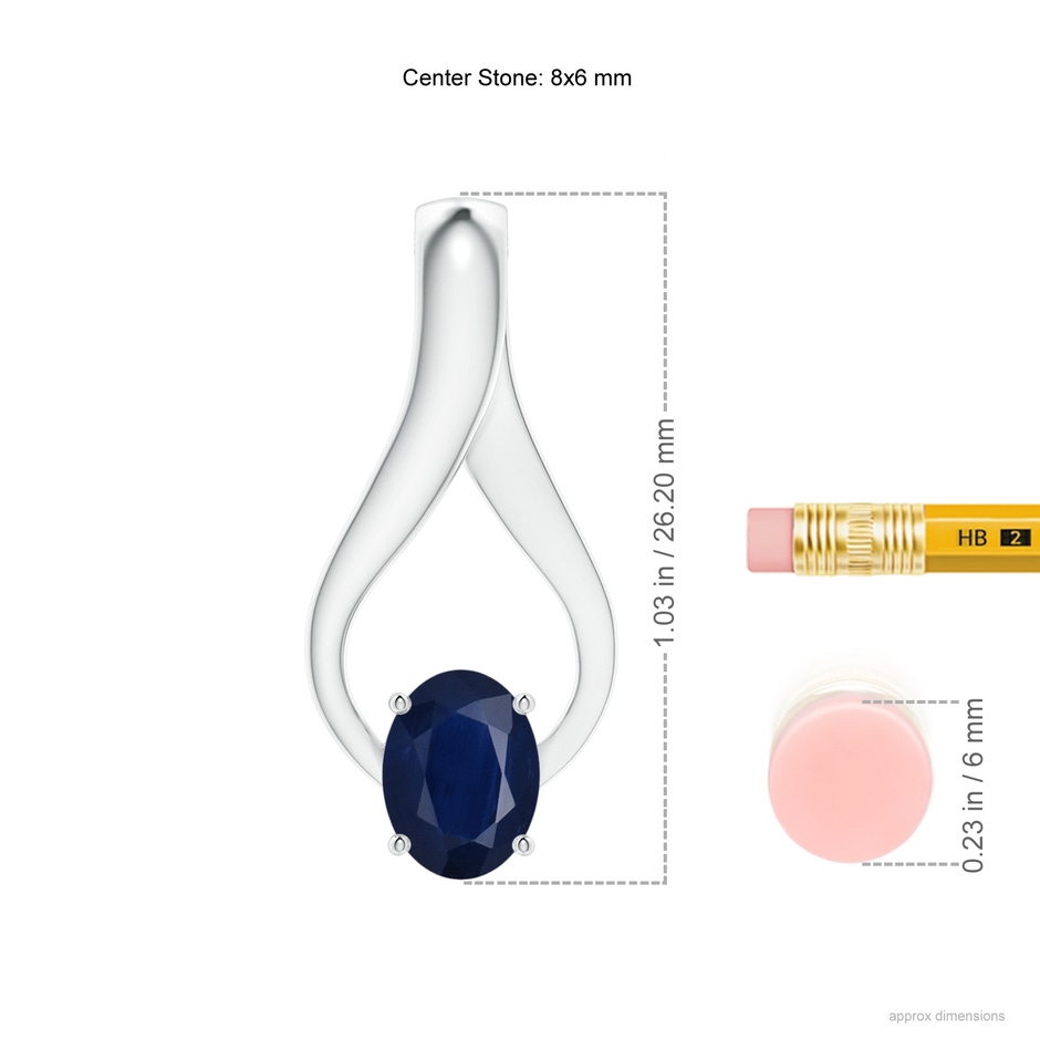 8x6mm A Oval Sapphire Wishbone Pendant in White Gold ruler