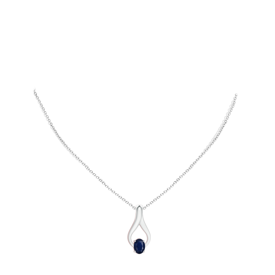 8x6mm A Oval Sapphire Wishbone Pendant in White Gold body-neck