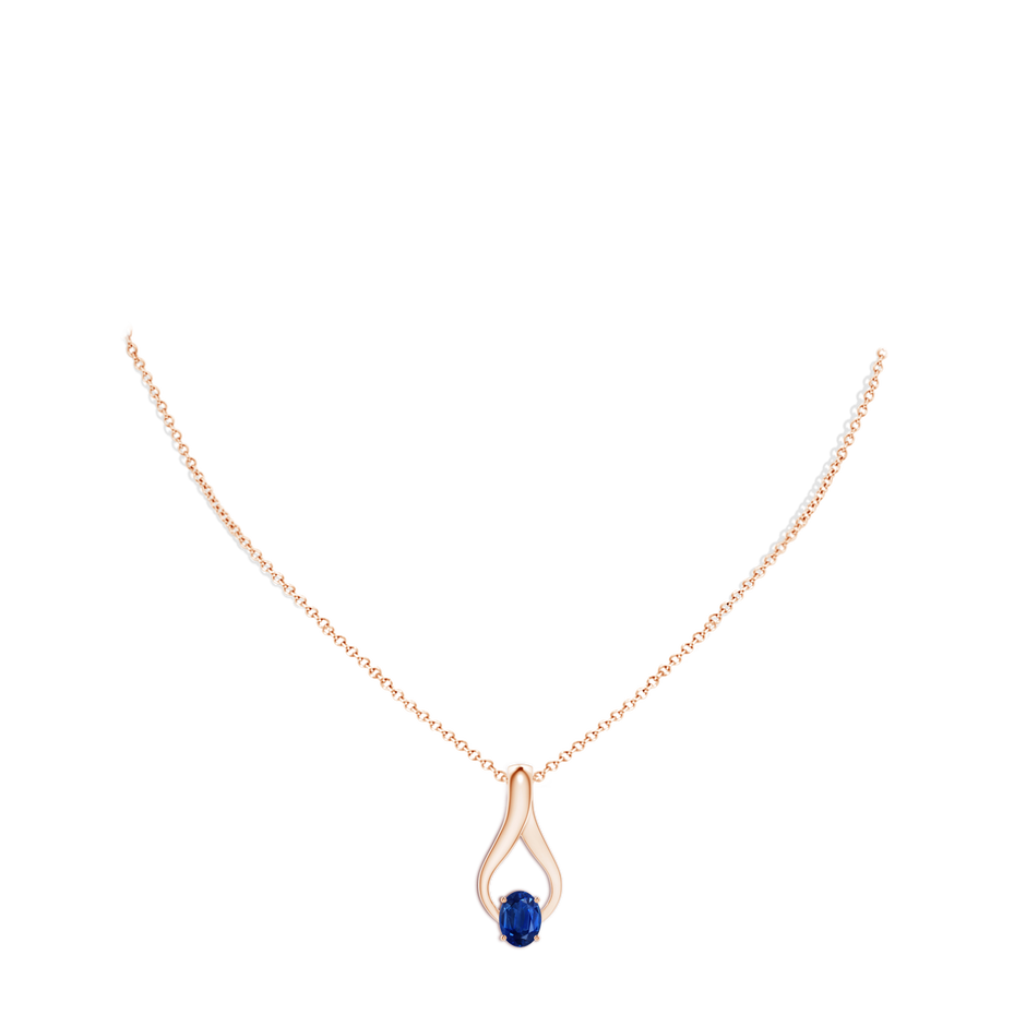 8x6mm AAA Oval Sapphire Wishbone Pendant in Rose Gold body-neck