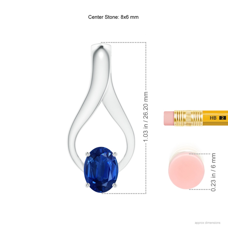 8x6mm AAA Oval Sapphire Wishbone Pendant in White Gold ruler