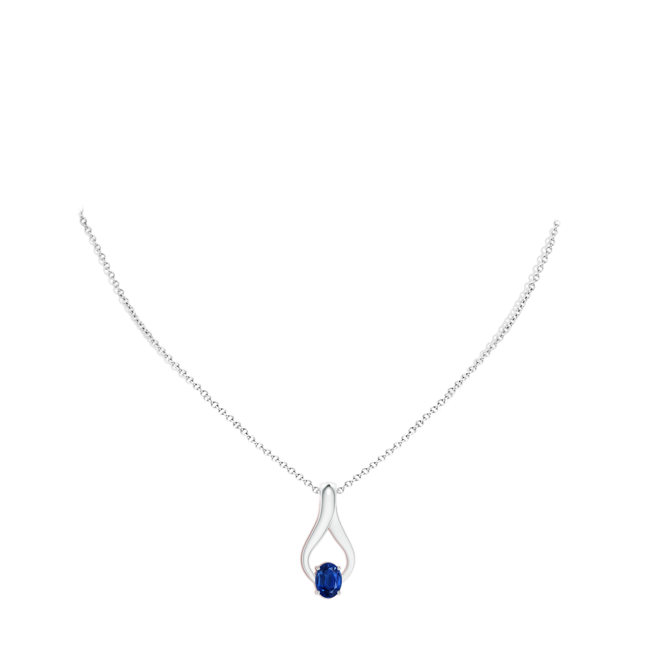 8x6mm AAA Oval Sapphire Wishbone Pendant in White Gold body-neck