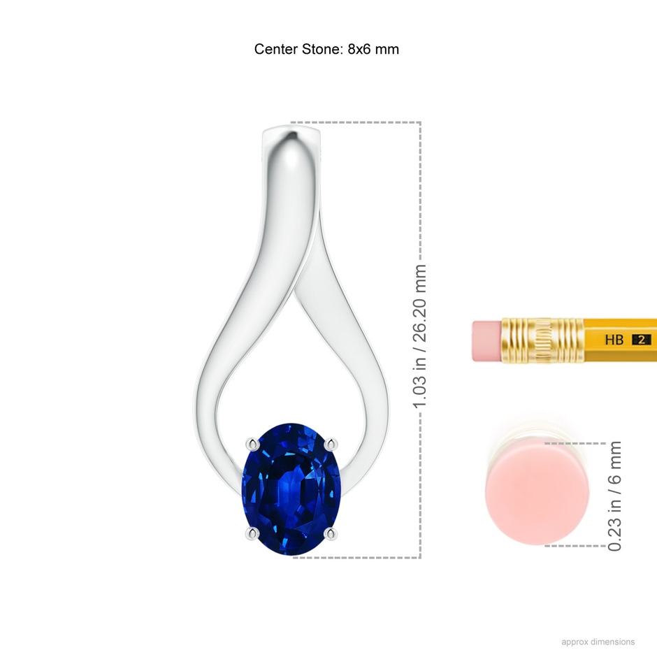 8x6mm AAAA Oval Sapphire Wishbone Pendant in P950 Platinum ruler