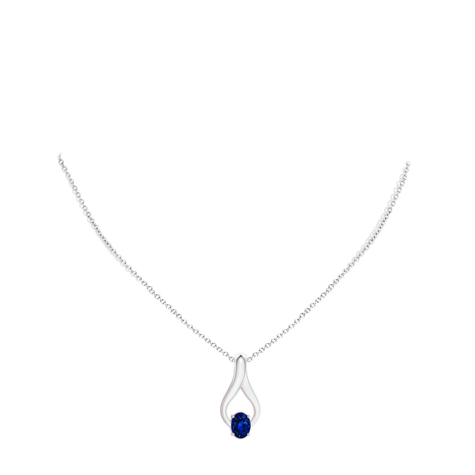 8x6mm AAAA Oval Sapphire Wishbone Pendant in P950 Platinum body-neck