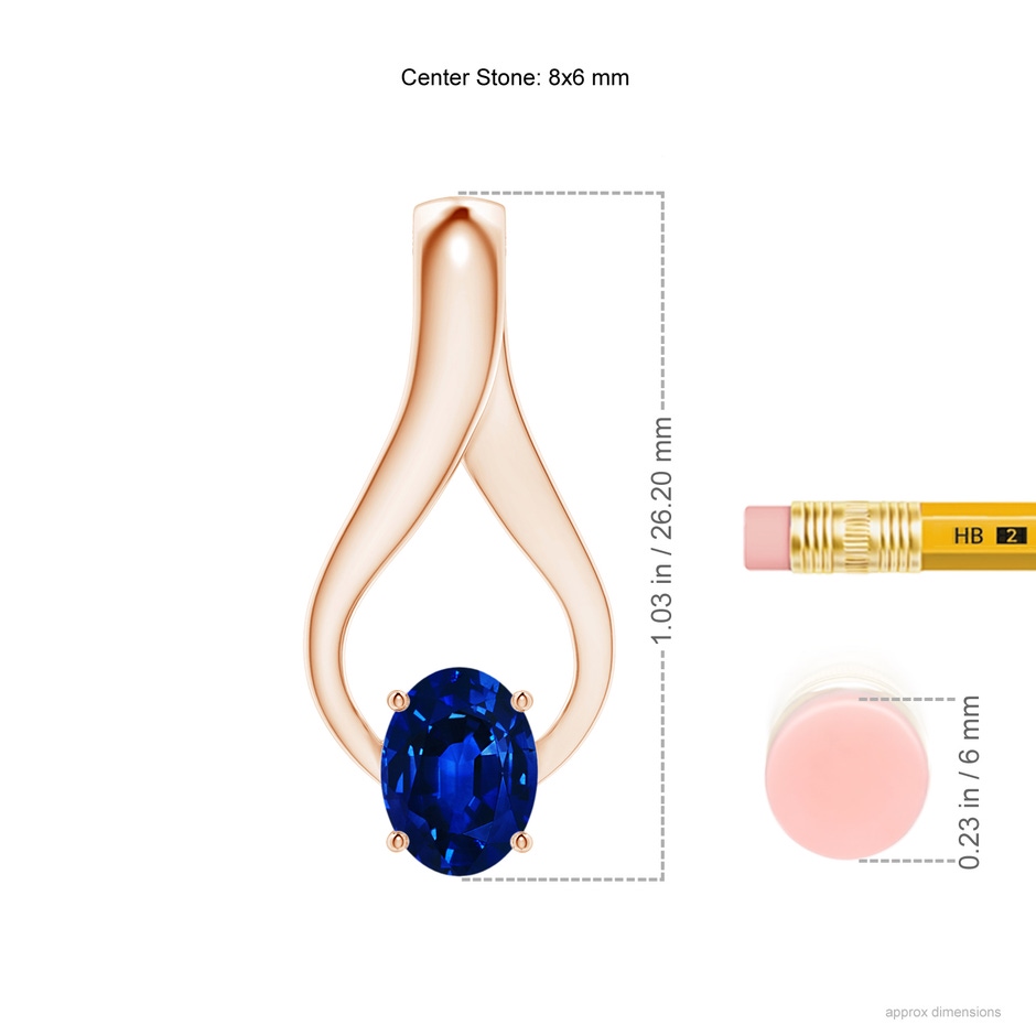 8x6mm AAAA Oval Sapphire Wishbone Pendant in Rose Gold ruler