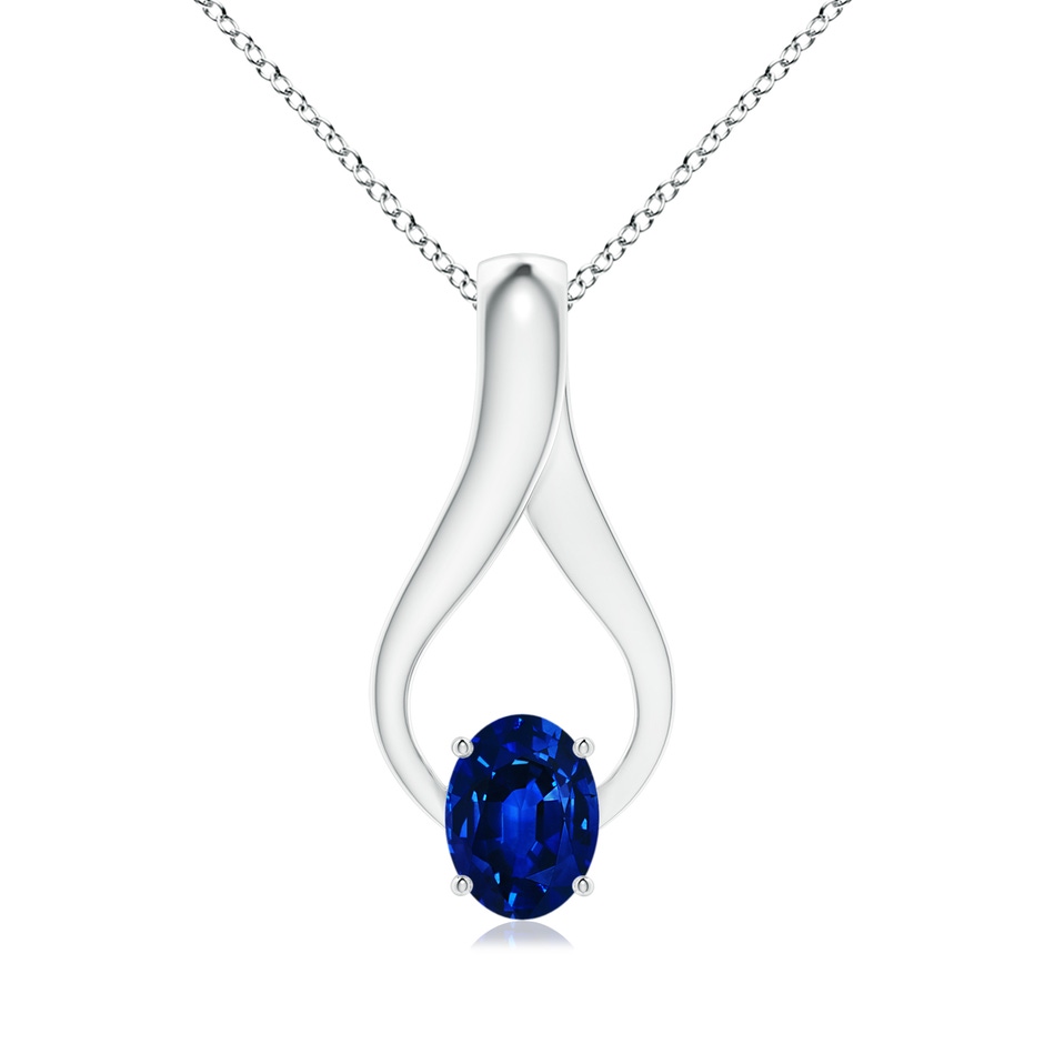 8x6mm Lab-Grown Oval Sapphire Wishbone Pendant in White Gold 
