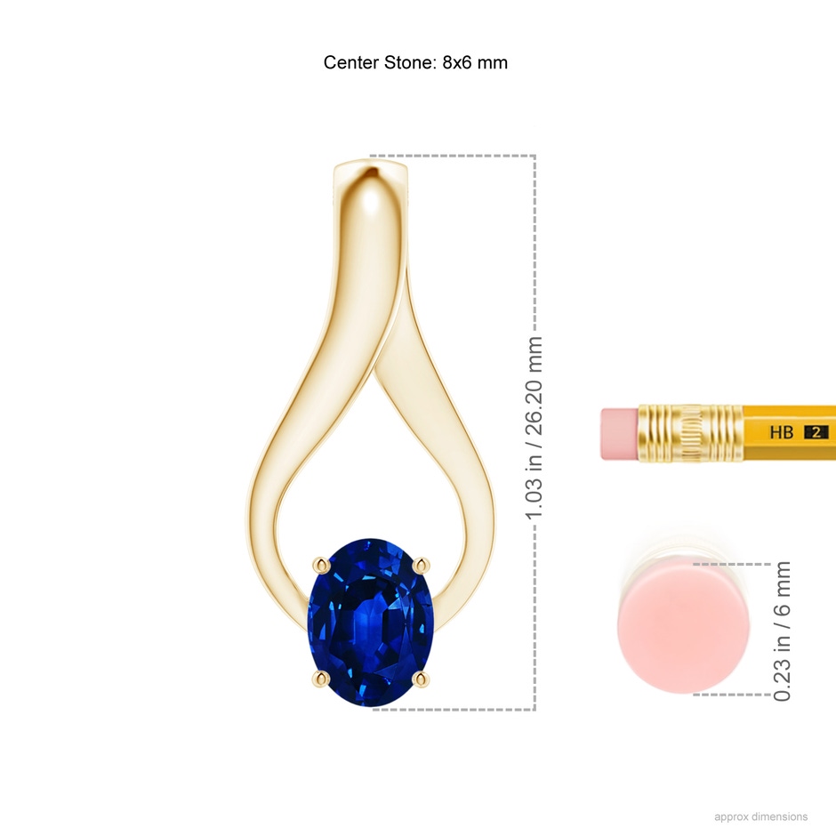 8x6mm Lab-Grown Oval Sapphire Wishbone Pendant in Yellow Gold ruler