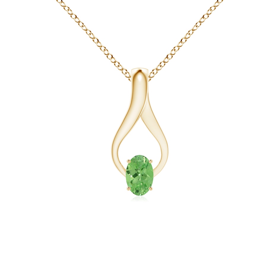 6x4mm A Oval Tsavorite Wishbone Pendant with Diamond Accents in Yellow Gold 