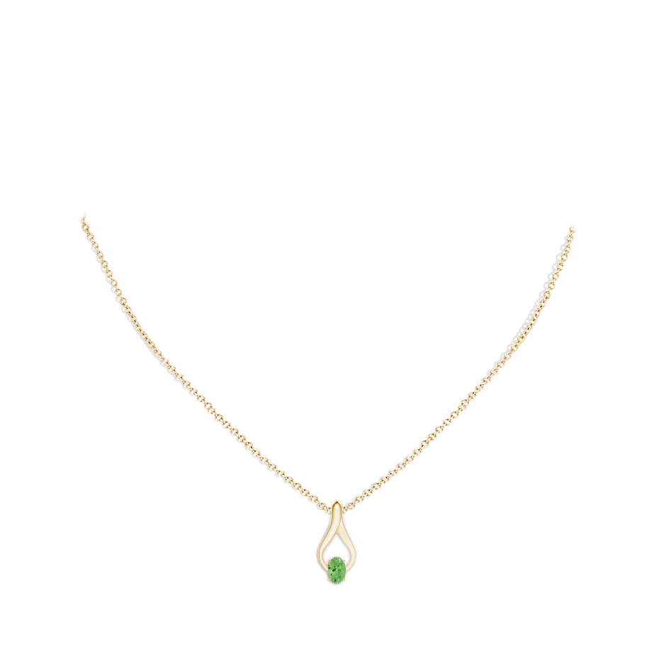 6x4mm A Oval Tsavorite Wishbone Pendant with Diamond Accents in Yellow Gold pen