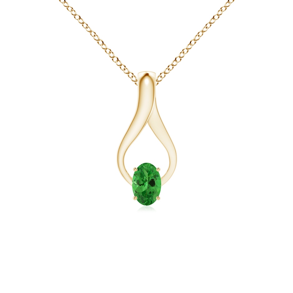 6x4mm AAA Oval Tsavorite Wishbone Pendant with Diamond Accents in 18K Yellow Gold 