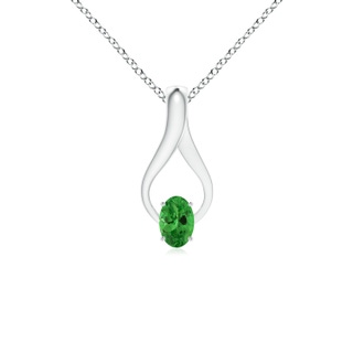 6x4mm AAA Oval Tsavorite Wishbone Pendant with Diamond Accents in White Gold