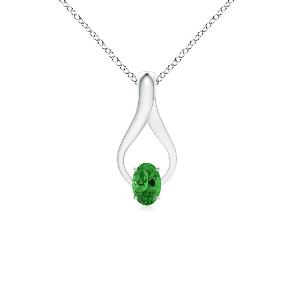 6x4mm AAA Oval Tsavorite Wishbone Pendant with Diamond Accents in White Gold 