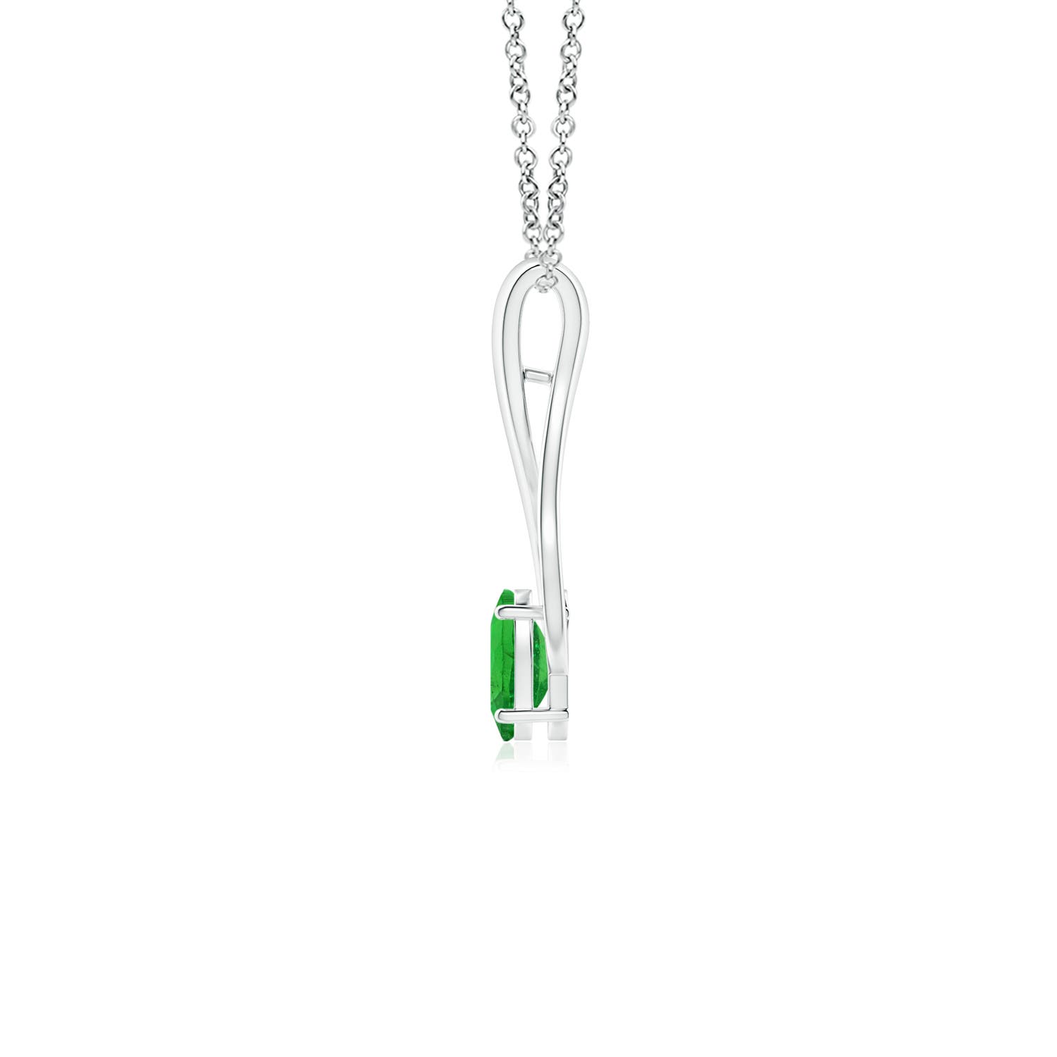 6x4mm AAA Oval Tsavorite Wishbone Pendant with Diamond Accents in White Gold