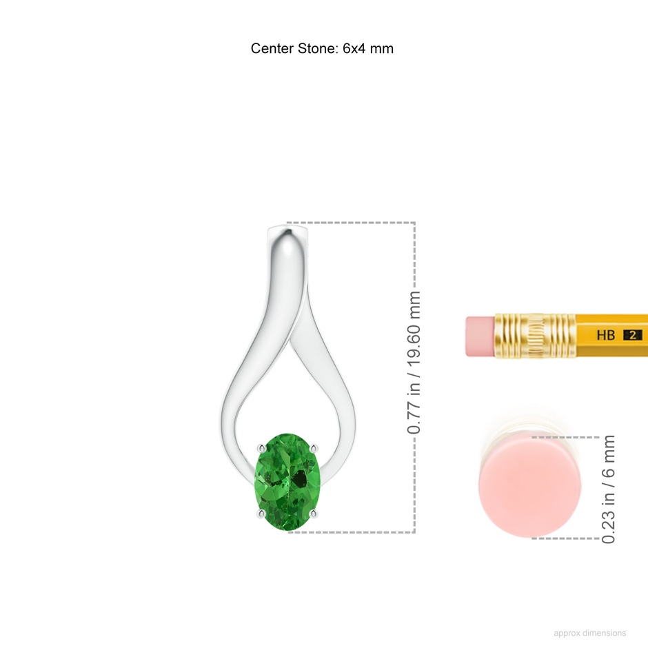 6x4mm AAA Oval Tsavorite Wishbone Pendant with Diamond Accents in White Gold ruler