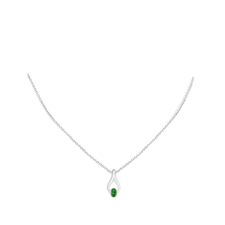 6x4mm AAA Oval Tsavorite Wishbone Pendant with Diamond Accents in White Gold pen