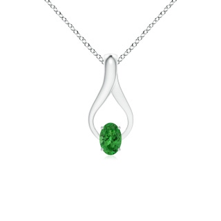 6x4mm AAAA Oval Tsavorite Wishbone Pendant with Diamond Accents in P950 Platinum