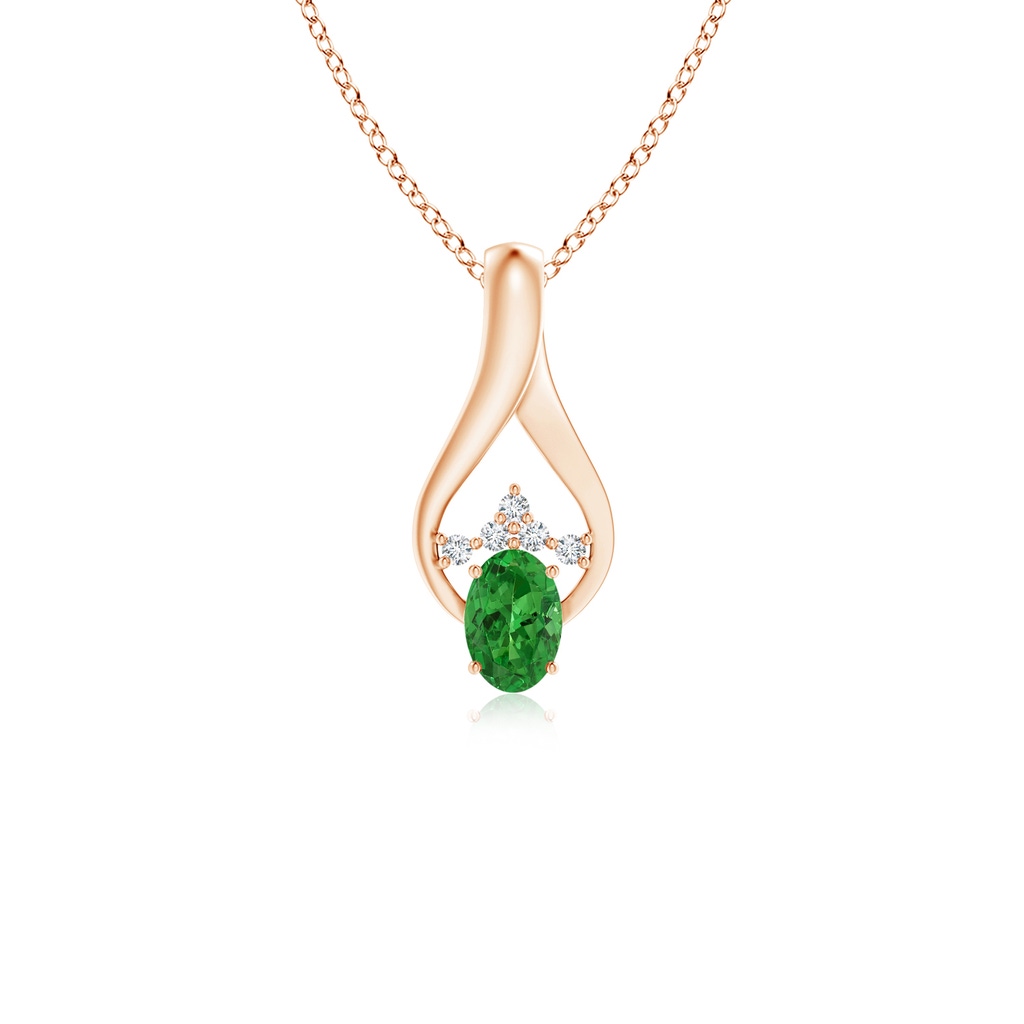 6x4mm AAAA Oval Tsavorite Wishbone Pendant with Diamond Accents in Rose Gold