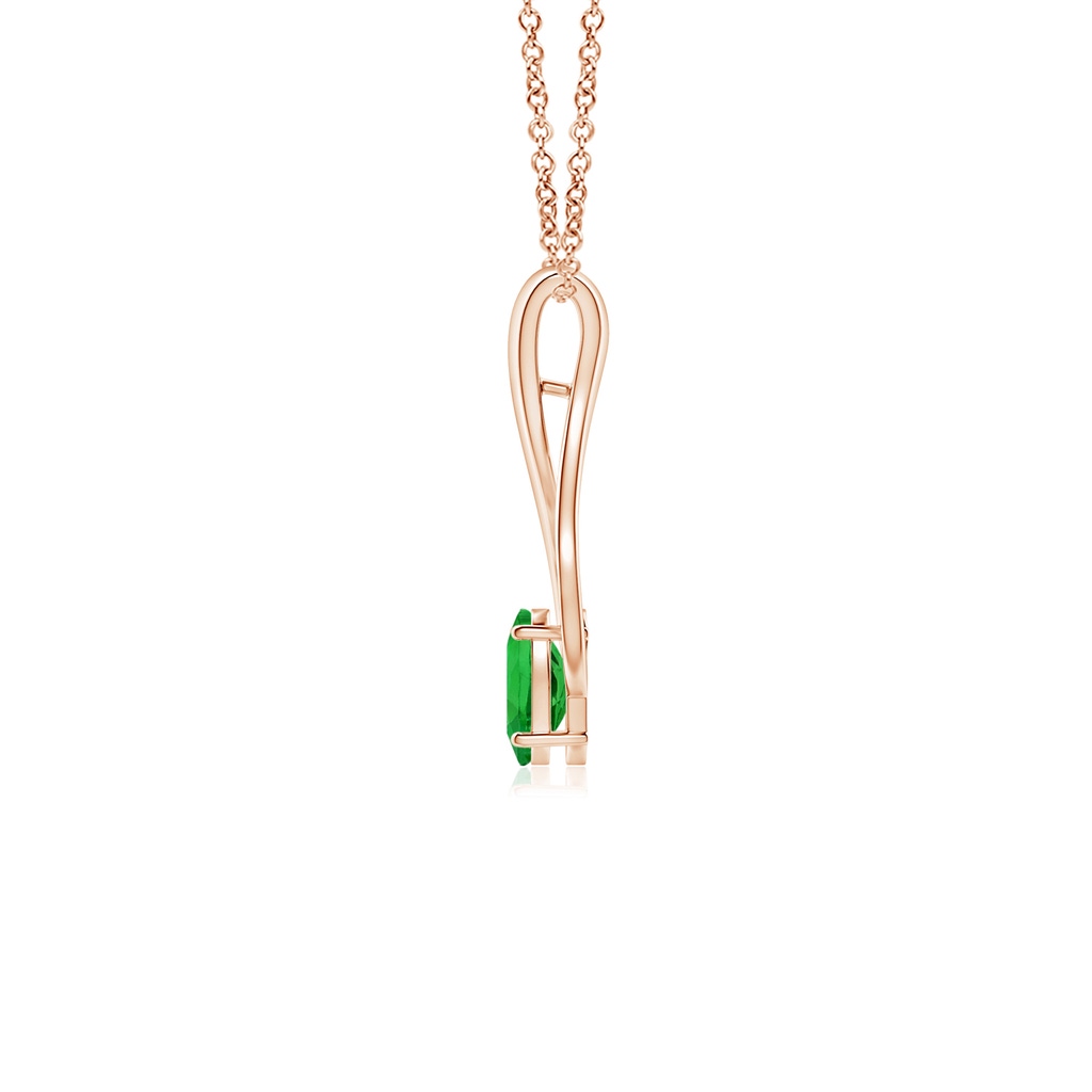 6x4mm AAAA Oval Tsavorite Wishbone Pendant with Diamond Accents in Rose Gold - side 199