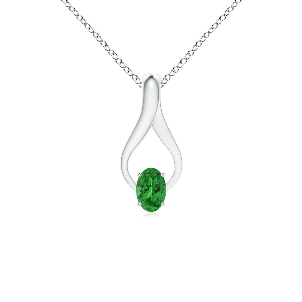 6x4mm AAAA Oval Tsavorite Wishbone Pendant with Diamond Accents in S999 Silver