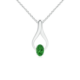 6x4mm AAAA Oval Tsavorite Wishbone Pendant with Diamond Accents in S999 Silver