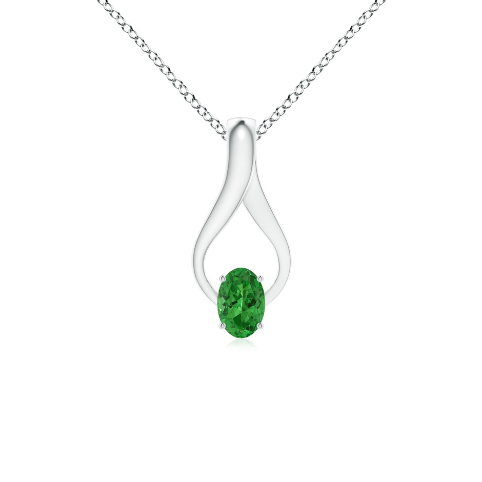 6x4mm AAAA Oval Tsavorite Wishbone Pendant with Diamond Accents in S999 Silver 