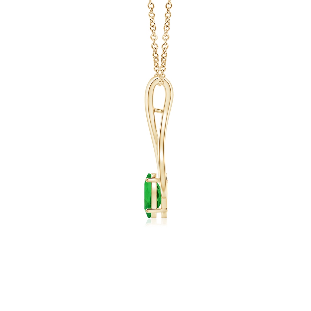 6x4mm AAAA Oval Tsavorite Wishbone Pendant with Diamond Accents in Yellow Gold - side 199