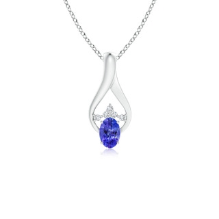 6x4mm AAAA Oval Tanzanite Wishbone Pendant with Diamond Accents in White Gold