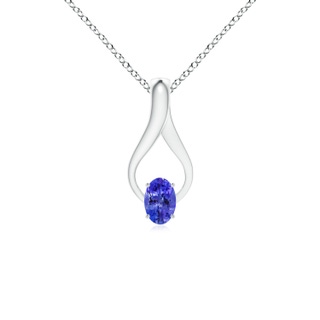 6x4mm AAAA Oval Tanzanite Wishbone Pendant with Diamond Accents in White Gold