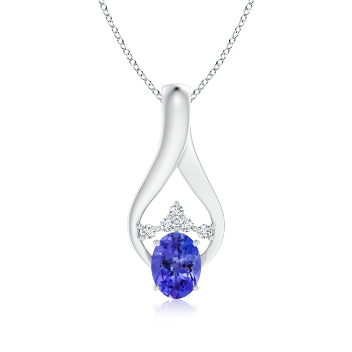 8x6mm AAA Oval Tanzanite Wishbone Pendant with Diamond Accents in White Gold