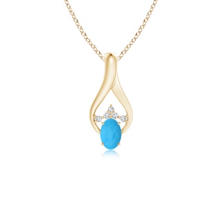 6x4mm AAA Oval Turquoise Wishbone Pendant with Diamond Accents in Yellow Gold