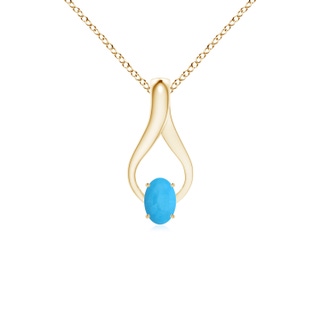 6x4mm AAA Oval Turquoise Wishbone Pendant with Diamond Accents in Yellow Gold